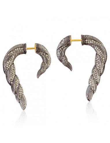 18k Gold 1.7ct Pave Diamond Tunnel Earrings 925 Sterling Silver Handmade Jewelry la colonne vertébrale