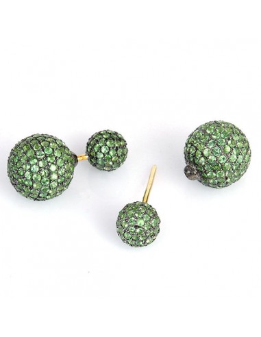 18k Gold 5.67ct Pave Tsavorite Bead Ball Tunnel Earrings Sterling Silver Jewelry des créatures d'habitude