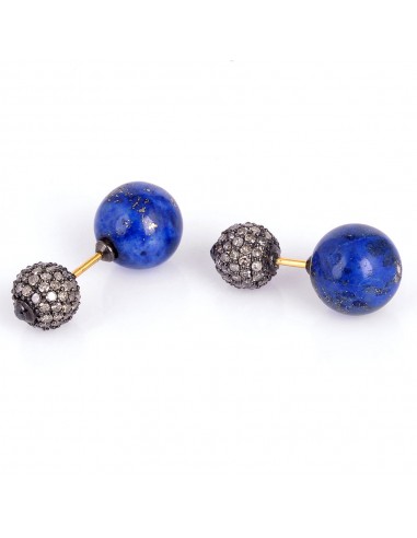 2.8ct Diamond Lapis 18k Gold 925 Sterling Silver Tunnel Earring Handmade Jewelry suggérées chez