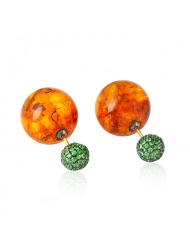 31.2ct Amber Double Sided Tunnel Earrings 18k Gold 925 Silver Handmade Jewelry l'évolution des habitudes 