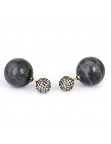 Pave Diamond Bead Ball Tunnel Earrings 18k Gold 925 Silver Gemstone Jewelry de pas cher