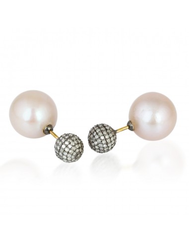 42.15ct Pearl & Diamond Tunnel Stud Earrings 18k Gold 925 Silver Jewelry En savoir plus