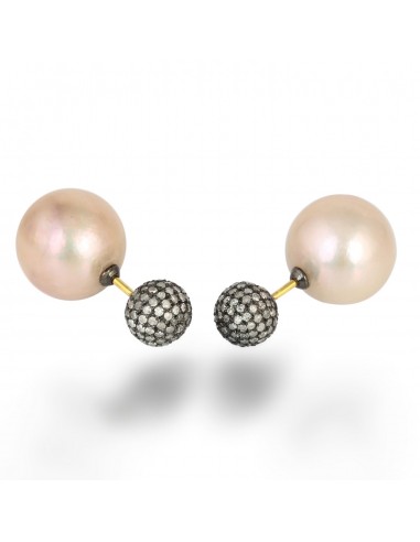 44.6 ct Natural Pearl Pave Diamond Gold Tunnel Earrings Sterling Silver Jewelry le des métaux précieux