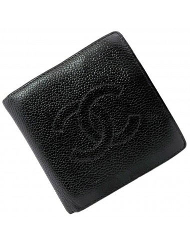 Chanel Black Coco Mark A13507 Caviar Leather Skin 8s CHANEL Folded Wallet Womens Accessories français