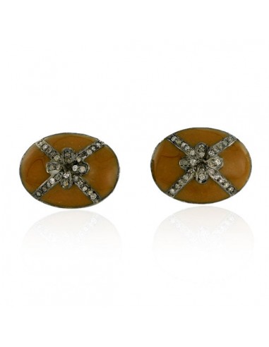 0.43 ct Pave Diamond 18kt Gold Enamel Stud Earrings 925 Sterling Silver Jewelry Dans la société mordern