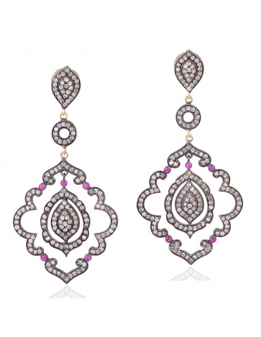 2.81ct Pave Diamond Ruby 14kt Gold Silver Dangle Earrings Jewelry le concept de la Pate a emporter 