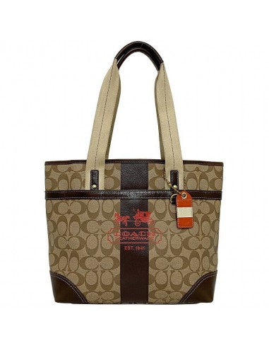 Coach Tote Bag Beige Brown Red Heritage Stripe 11350 Signature PVC Leather Canvas COACH Soft rembourrage situé sous