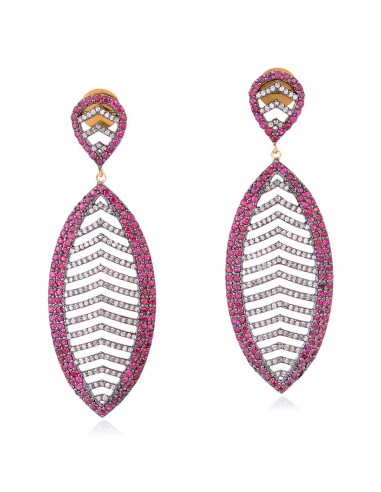 4.36ct Ruby & Pave Diamond Dangle Earrings 14k Gold 925 Silver Handmade Jewelry livraison gratuite