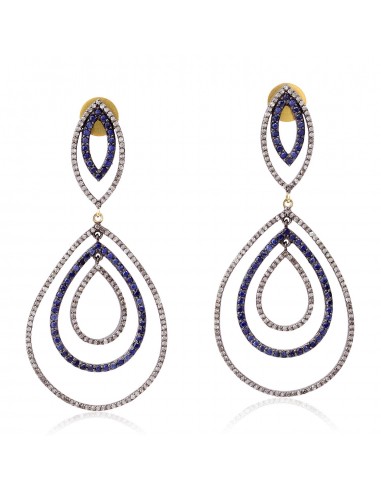 2.3ct Pave Sapphire & Diamond Dangle Earrings 18k Gold 925 Silver Jewelry Women Le MVP de beaucoup