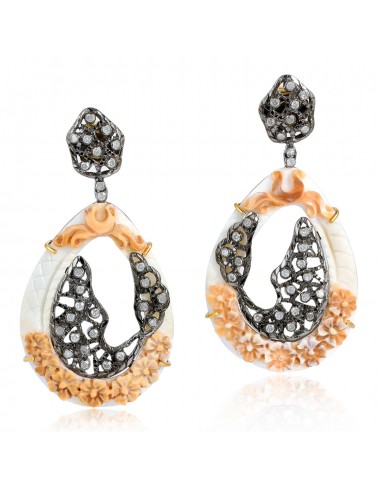 41.05ct Carved Gemstone Diamond Dangle Earrings Gold 925 Sterling Silver Jewelry paiement sécurisé