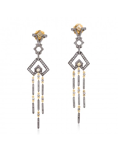 Bling 2.4ct Natural Pave Diamond 18kt Gold Sterling Silver Chandelier Earrings outlet