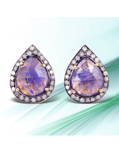 18kt Gold Pave Diamond 5.15ct Tanzanite Pear Shape Stud Earrings Silver Jewelry En savoir plus