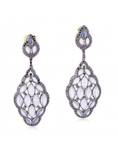 11.05ct Moonstone Diamond Dangle Earrings 18k Gold 925 Silver Women Jewelry brillant des détails fins