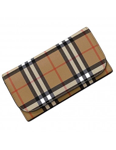 Burberry Tri-Fold Long Wallet Beige Black Check 4073139 1 PVC Leather BURBERRY Card Case Coin Purse soldes