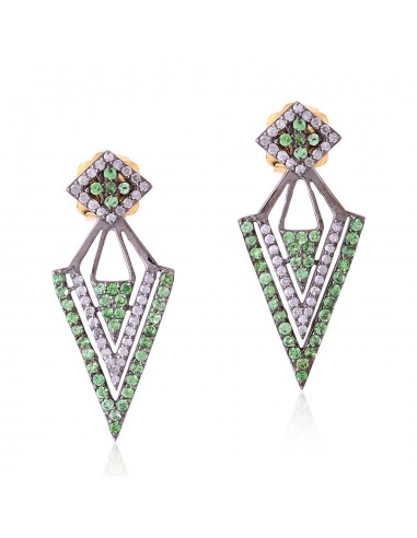 Stud Earrings Studded Tsavorite Gemstone Vintage Diamond 925 Sterling Silver prix