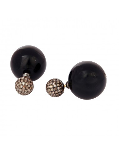 56.1ct Black Onyx Pave Diamond Tunnel Earrings 18kt Gold Sterling Silver Jewelry Venez découvrir notre 