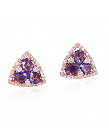 18kt Gold Pave Diamond 1.5ct Blue Sapphire Triangle Shape Stud Earrings Jewelry sur le site 