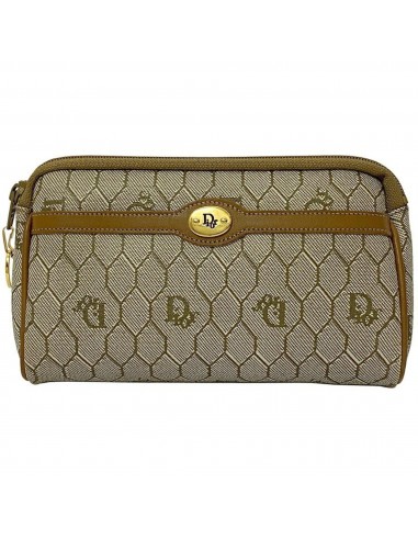 Christian Dior Pouch Gray Beige Gold Honeycomb PVC Leather Women's Accessories Makeup CD Dans la société mordern