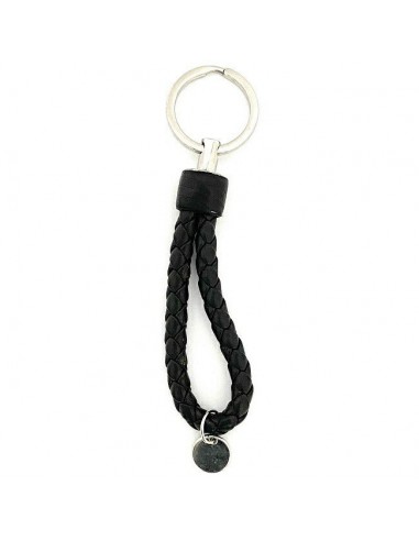 Bottega Veneta Keychain Black Silver Intrecciato Keyring Leather BOTTEGA VENETA Strap Charm Mens Womens Unisex Small solde