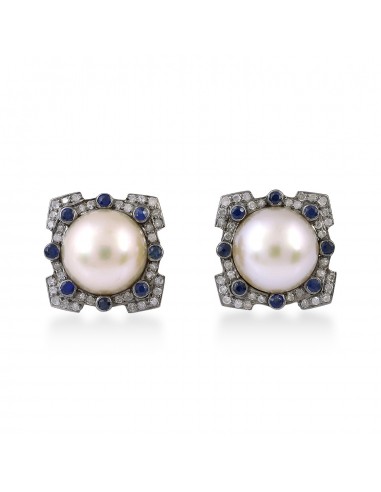 0.3ct Pave Diamond Pearl Sapphire Stud Earrings Gold 925 Sterling Silver Jewelry livraison et retour toujours gratuits