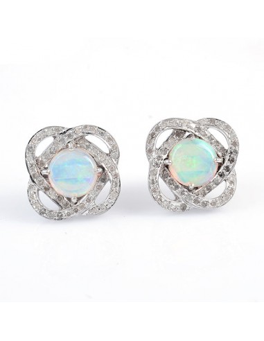 18k Gold Opal Pave Diamond Stud Earrings 925 Sterling Silver Dans la société mordern