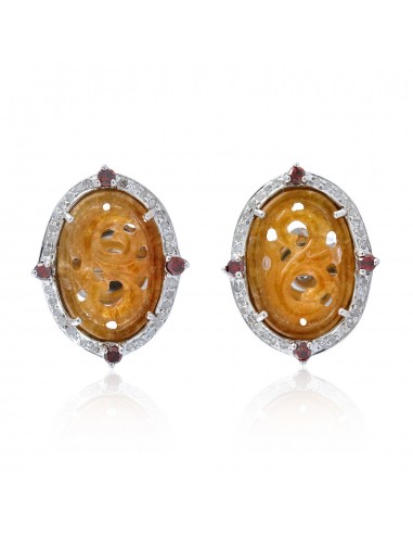 0.48ct Pave Diamond Gemstone Carved Stud Earrings Gold Sterling Silver Jewelry Pour