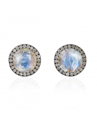 Pave Diamond & Moonstone Stud Earrings 18k Gold 925 Silver Jewelry Faites des économies