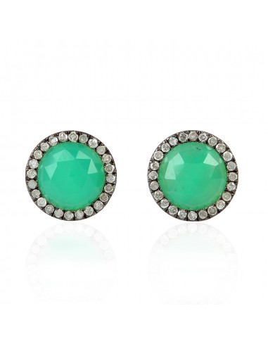 Pave Diamond 2.8ct Chrysoprase Round Shape Stud Earrings 18k Gold Silver Jewelry chez Cornerstreet bien 