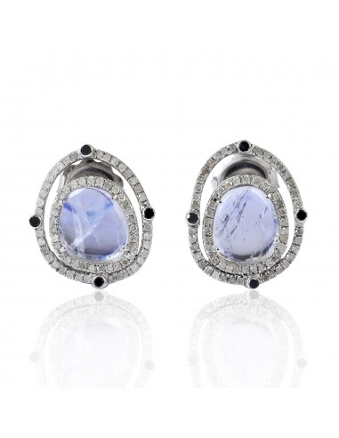 3.1ct Moonstone Pave Diamond Stud Earrings 18kt Gold 925 Sterling Silver Jewelry une grave pollution 