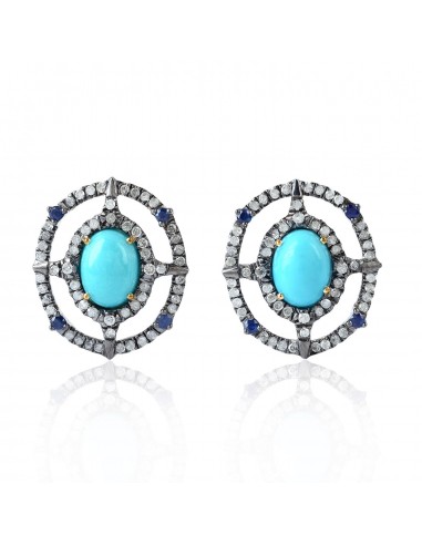 2.67ct Turquoise Sapphire Diamond Stud Earrings Gold 925 Sterling Silver Jewelry 2023