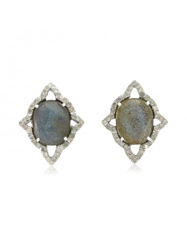 4.1ct Labradorite Pave Diamond Stud Earrings 18kt Gold Sterling Silver Jewelry ou a consommer sur place