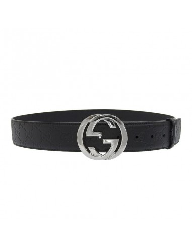 Gucci GUCCI Belt Mens Interlocking G Shima Leather 411924 Black Adult À commander