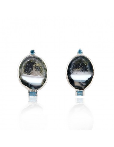 Stud Earrings Bezel Set Geode Gemstone Diamond 18k White Gold Handmade Jewelry du meilleur 