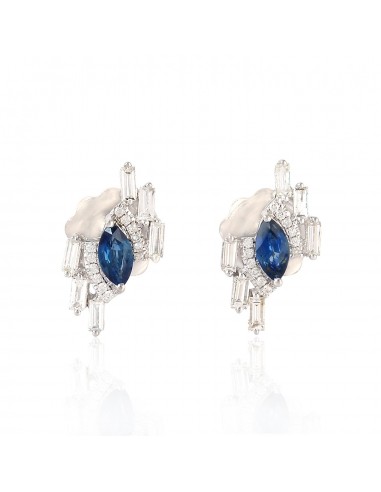 18K Solid Gold 0.52Ct Diamond Marquise Shape Sapphire Stud Earrings Fine Jewelry de la marque