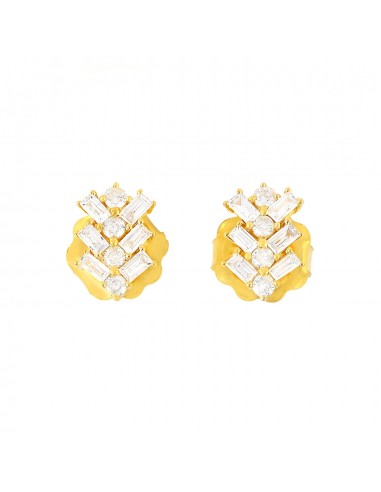 Mini Stud Earrings Diamond 18K Solid Yellow Gold Baguette Handmade Jewelry offre 