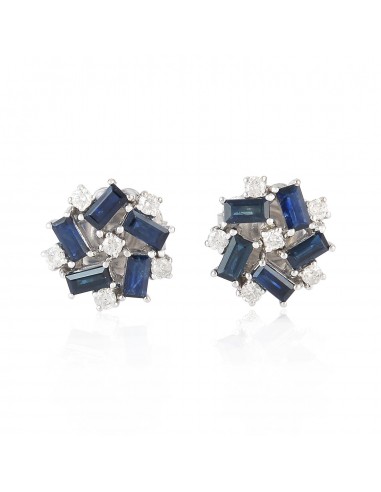 18K White Gold Diamond Sapphire Mini Stud Earrings Baguette Designer Jewelry Les êtres humains sont 