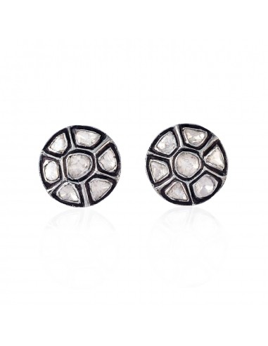 925 Sterling Silver Studded Diamond Stud Earrings Women's Oxidized Jewelry Pour