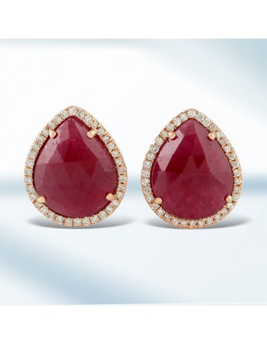 Natural Ruby Pave Diamond Pear Shape Stud Earrings 18k Rose Gold Fine Jewelry Dans la société mordern