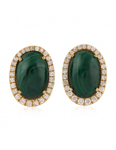 Natural Diamond Malachite Gemstone Stud Earrings 18k Yellow Gold Jewelry livraison et retour toujours gratuits