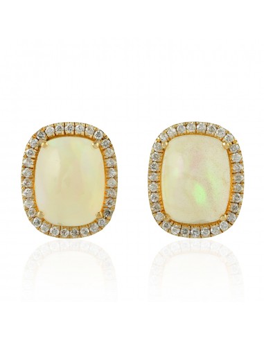 Natural Opal Diamond Stud Earrings 18k Yellow Gold Jewelry shop