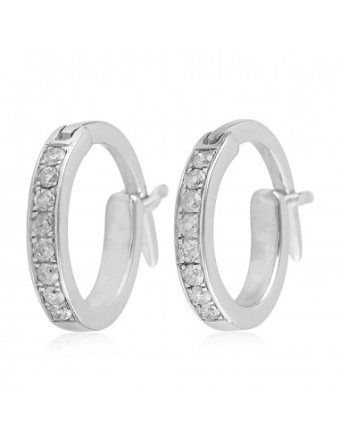 10k White Gold Pave Diamod Huggie Hoop Earrings Women's Jewelry français