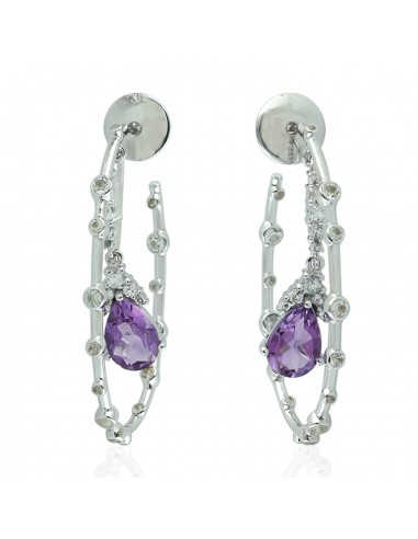 5.21 Natural Amethyst Hoop Earrings 925 Sterling Silver Topaz Jewelry Pour