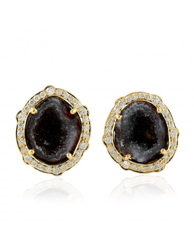 Brown Geode Stud Earrings 18k Yellow Gold Diamond Fine Jewelry 6.85ct les ligaments