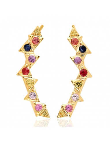 0.76 Natural Sapphire Ear Climber Earrings 18K Yellow Gold Jewelry rembourrage situé sous