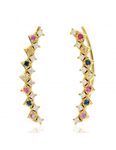 0.53 Natural Sapphire Ear Climber Earrings 18k Yellow Gold Diamond Jewelry Venez découvrir notre 