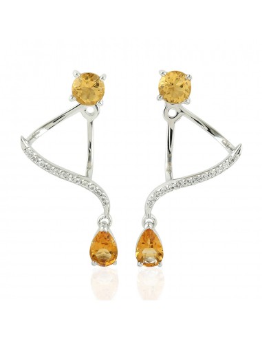 1.66 Natural Citrine Ear Jackets Earrings 925 Sterling Silver Topaz Jewelry 50% de réduction en Octobre 2024