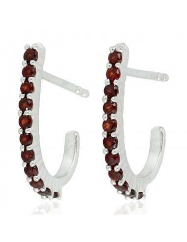 Natural Garnet Half Hoop Earrings 925 Sterling Silver Jewelry de votre