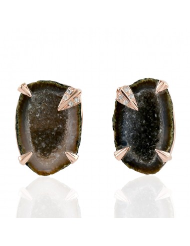 7.65ct Natural Geode Stud Earrings 18k Rose Gold Jewelry brillant des détails fins