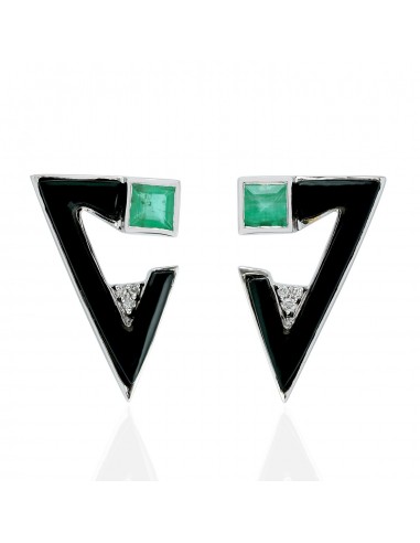 3.7ct Emerald & Diamond Stud Earrings 18k White Gold Enamel Jewelry Gift For Her Amélioration de cerveau avec