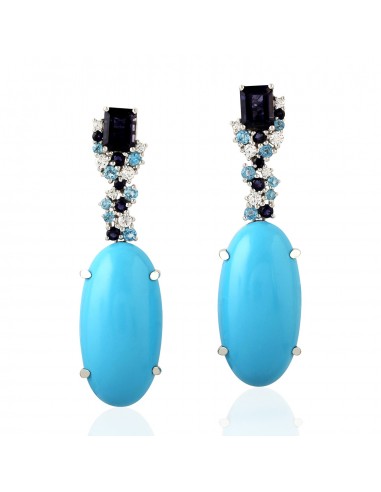 Drop/Dangle Earrings Oval Prong Set Turquoise Gemstone 925 Sterling Silver Pour